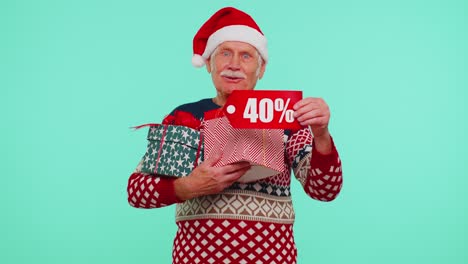 Grandfather-in-Christmas-sweater-showing-gift-box-and-40-Percent-discount-inscriptions-banner-text