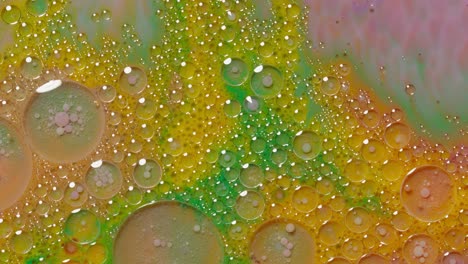 Burbujas-Flotan-En-Pintura-Líquida,-Mezclando-Tinta,-Aceite-Y-Leche,-Pintura-Hipnótica-Multicolor-Abstracta
