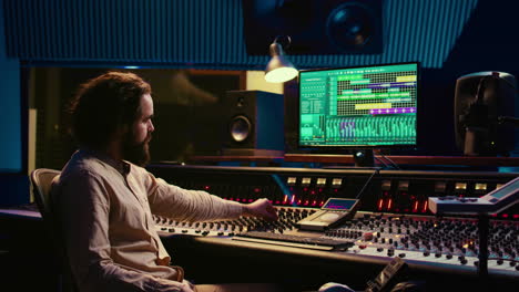Tracking-engineer-used-audio-mixer-in-professional-recording-studio