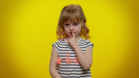 Funny-little-kid-child-girl-closing-her-mouth-with-hand-refusing-to-tell-terrible-secret,-truth