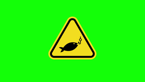 Triángulo-Amarillo-Precaución-Advertencia-No-Pescar-Prohibido-Símbolo-Signo-Icono-Concepto-Animación-Con-Canal-Alfa