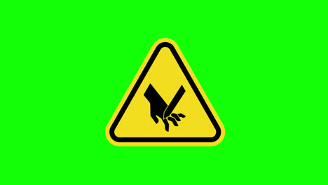 Ein-Gelbes-Dreieck-Mit-Warnung-Vor-Vorsicht,-Hand-Crush-Zeichen-Symbol-Konzept-Animation-Mit-Alphakanal