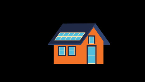 Ein-Haus-Mit-Einem-Solarpanel-Auf-Dem-Dach,-Solarpanel-Symbol-Auf-Dem-Dach,-Konzeptanimation-Mit-Alphakanal