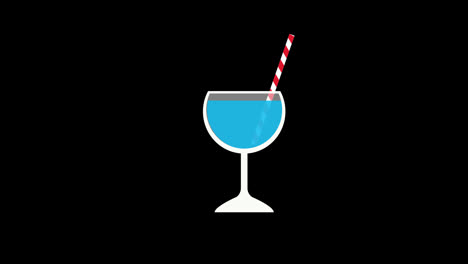 Bebida-Azul-Con-Una-Pajita-En-Un-Vaso-Con-Una-Animación-Conceptual-De-Icono-De-Pajita-Roja-Y-Blanca-Con-Canal-Alfa
