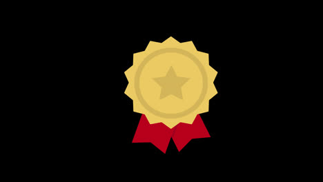 Estrella-Dorada-Con-Cinta-Roja,-Medalla-De-Oro-De-Calificación,-Animación-Conceptual-Del-Icono-Del-Premio-Ganador-Con-Canal-Alfa