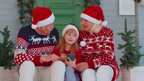 Senior-family-grandparents,-granddaughter-purchase-online-Christmas-gifts-on-mobile-phone,-shopping
