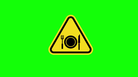 A-yellow-triangle-warning-Caution-Plate-and-knife-with-a-fork-Sign-icon-concept-animation-with-alpha-channel