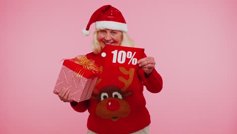 Großmutter-Im-Weihnachtspullover-Mit-Geschenkbox-Und-10-%-Rabatt-Aufschrift-Bannertext