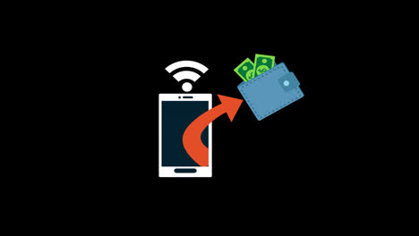 Ein-Telefon-Und-Eine-Brieftasche-Mit-Geldsymbol-Konzept-Loop-Animationsvideo-Mit-Alphakanal
