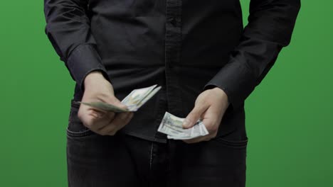 Counting-money-green-screen.-Give-money-cash,-receive-gift-concept