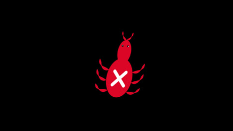 A-red-bug-with-a-white-x-on-it-icon-concept-loop-animation-video-with-alpha-channel