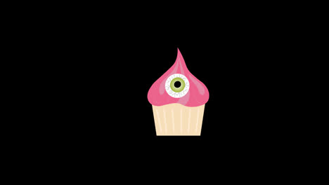 Ein-Cartoon-Cupcake-Mit-Rosa-Zuckerguss-Und-Einem-Grünen-Augapfel-Symbol-Konzept-Loop-Animationsvideo-Mit-Alphakanal