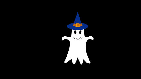 A-white-ghost-with-a-blue-hat-icon-concept-loop-animation-video-with-alpha-channel