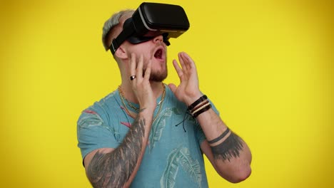 Man-using-virtual-reality-futuristic-technology-VR-headset-helmet-to-play-simulation-3D-video-game