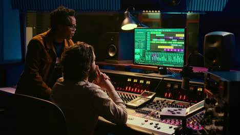 Musiker-Und-Produzent-Arbeiten-An-Soundboard-Pads-In-Einem-Professionellen-Studio