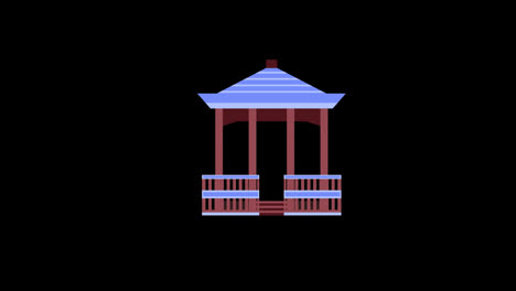 Pavillon-Mit-Blauem-Dach-Und-Holzgeländer-Symbol-Konzeptanimation-Mit-Alphakanal