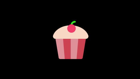 Ein-Cartoon-Cupcake-Mit-Rosa-Zuckerguss-Und-Einem-Grünen-Augapfel-Symbol-Konzept-Loop-Animationsvideo-Mit-Alphakanal