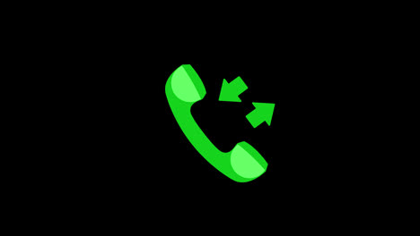 Grüner-Telefonhörer-Mit-Nach-Oben-Und-Unten-Zeigenden-Pfeilen,-Symbolkonzept,-Loop-Animationsvideo-Mit-Alphakanal