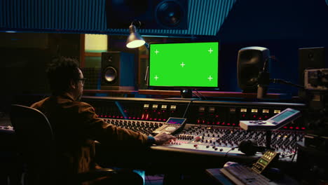 African-american-sound-engineer-working-in-control-room-with-mixing-console