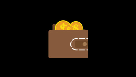 Eine-Braune-Brieftasche-Mit-Goldmünzen-Symbol-Konzept-Loop-Animationsvideo-Mit-Alphakanal