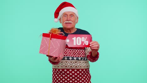 Grandfather-in-Christmas-sweater-showing-gift-box-and-10-Percent-discount-inscriptions-banner-text