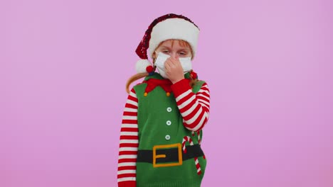 Niña-Navidad-Santa-Claus-Elfo-Con-Mascarilla-Ppe-Para-Protegerse-Del-Coronavirus-En-Cuarentena-De-Encierro