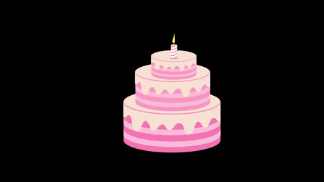 Alles-Gute-Zum-Geburtstag,-Rosa-Kuchen-Mit-Einer-Einzelnen-Kerze-Auf-Dem-Symbol-Konzept-Loop-Animationsvideo-Mit-Alphakanal