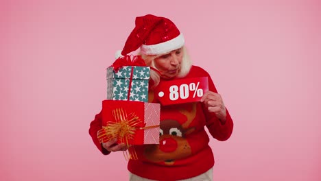 Großmutter-Im-Weihnachtspullover-Mit-Geschenkbox-Und-80-Prozent-Rabatt-Aufschriften-Bannertext