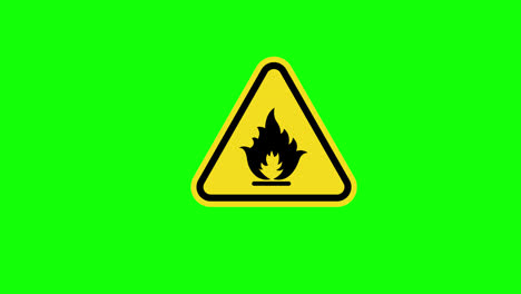Gelbes-Dreieck,-Vorsicht-Vor-Entflammbarem-Warnzeichen,-Symbol-Konzeptanimation-Mit-Alphakanal