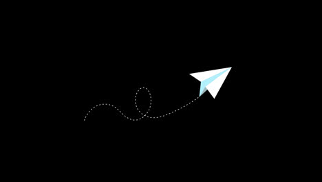 Papierflugzeug,-Das-Durch-Ein-Gepunktetes-Liniensymbol-Fliegt,-Konzept-Loop-Animationsvideo-Mit-Alphakanal