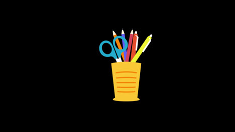 A-cup-with-pens-and-scissors-icon-concept-loop-animation-video-with-alpha-channel