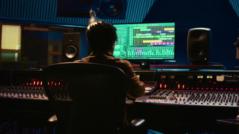 Productor-De-Sonido-Afroamericano-Editando-Pistas-En-Software-De-Audio-Y-Consola