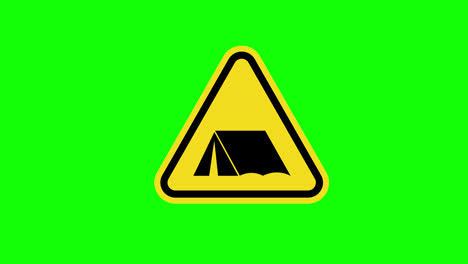 Triángulo-Amarillo-Precaución-Advertencia-Descanso-Campamento-Símbolo-Signo-Icono-Concepto-Animación-Con-Canal-Alfa