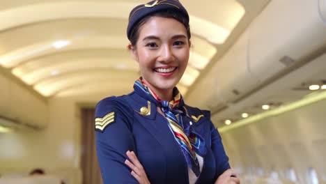 Kabinenpersonal-Oder-Stewardess,-Die-Im-Flugzeug-Arbeitet