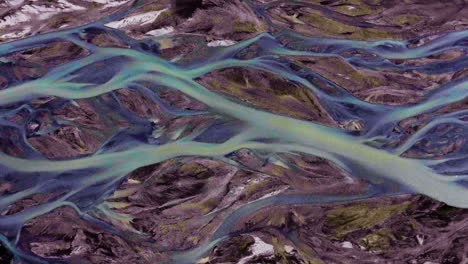 Aerial-landscape-top-view-of-glacier-river-Iceland