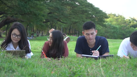 Student-group-working-in-university-park.