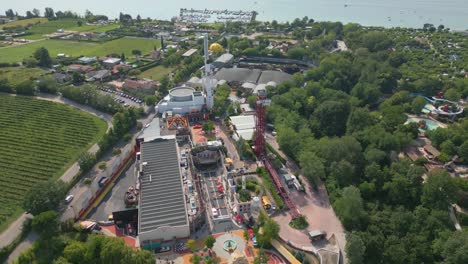 Aerial-establishing-overview-of-Movieland-amusement-park-by-Lake-Garda-Italy