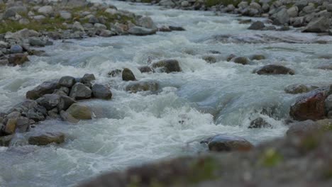 River-stream-rushing-down-mountain-in-Valmalenco,-shallow-depth-of-field,-day