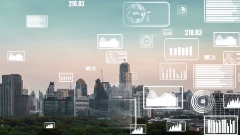 Geschäftsdatenanalyseschnittstelle-Fliegt-über-Smart-City-Und-Zeigt-Veränderungen-In-Der-Zukunft