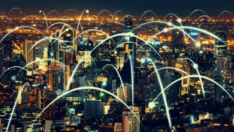 Intelligente-Digitale-Stadt-Und-Globalisierung,-Abstrakte-Grafik,-Die-Das-Verbindungsnetzwerk-Zeigt