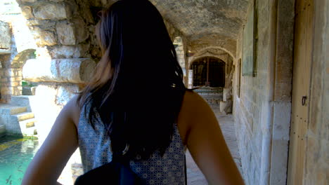 Tourist-visits-Tvrdalj-Castle-in-Starigrad-,-Croatia