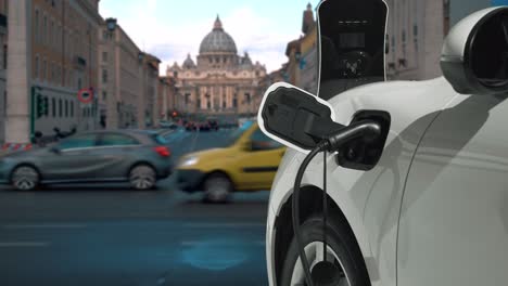 Progressive-Elektroauto-Batterie-Wird-An-Der-Ladestation-Im-Vatikan-Aufgeladen.