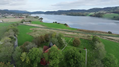 The-Rein-Church---Church-Situated-in-Rissa,-Norway---Aerial-Drone-Shot