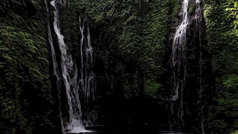 Tropical-waterfall-in-forest-with-greenery