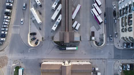 Bus-Station-Terminal-Aerial-View,-Urban-Transit-Hub---Aerial-topview