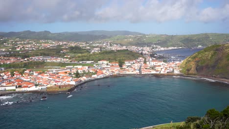 Porto-Pim-Bay-and-beach-of-Horta,-Azores,-Island-of-Faial