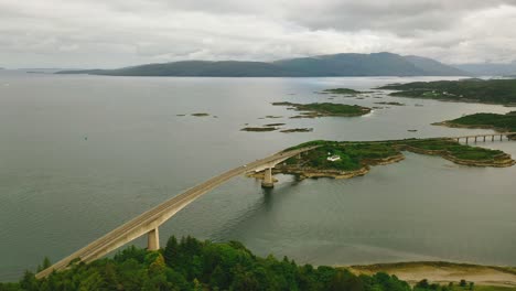 United-Kingdom's-Highland-Span:-Aerial-Perspective-of-Skye-Bridge-and-Water-of-the-Inner-Sound-on-the-West-Coast-of-Scotland