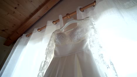 Low-Angle-Shot-Of-Beautiful-White-Wedding-Bride-Dress