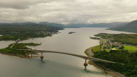 Isle-of-Skye-Approach:-The-Skye-Bridge-Spanning-Over-Loch-Alsh-from-the-Scottish-Highlands,-Scotland,-United-Kingdom