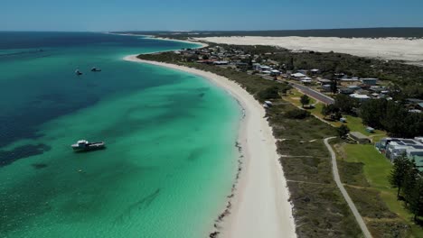 Beautiful-turquoise-ocean-and-white-sandy-beach-on-coastline-of-Lancelin---Australia